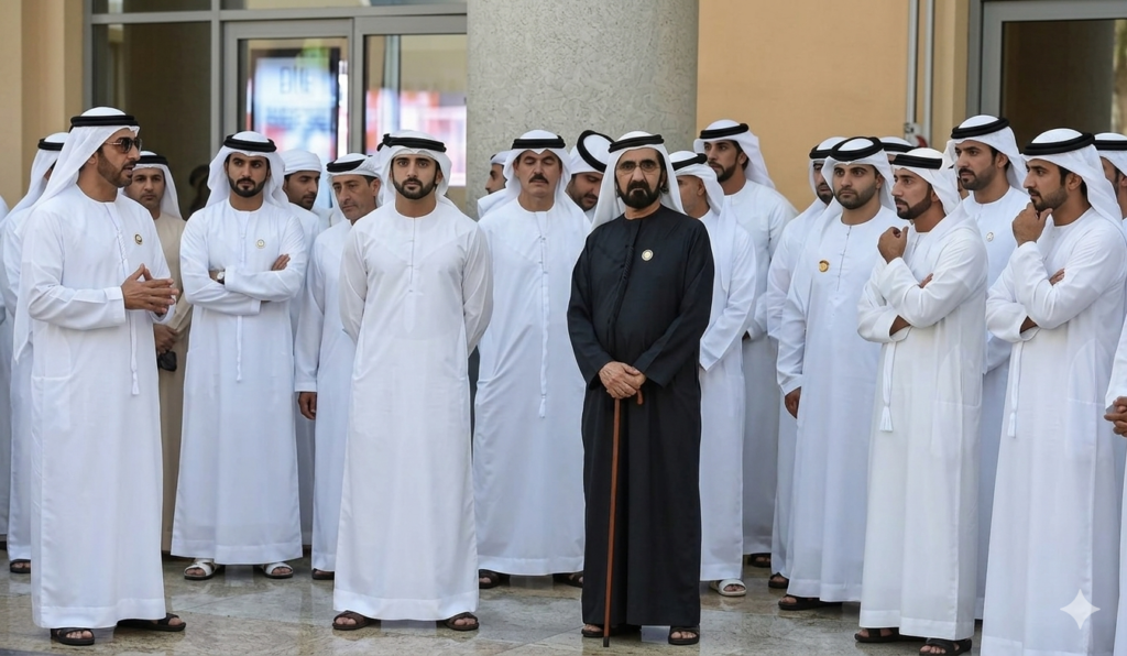 UAE Leadership Sheikh Mohammed bin Rashid Al Maktoum & Sheikh Maktoum bin Mohammed bin Rashid Al Maktoum | For illustrative purpose only. Image generated using AI (Gemini by Google)