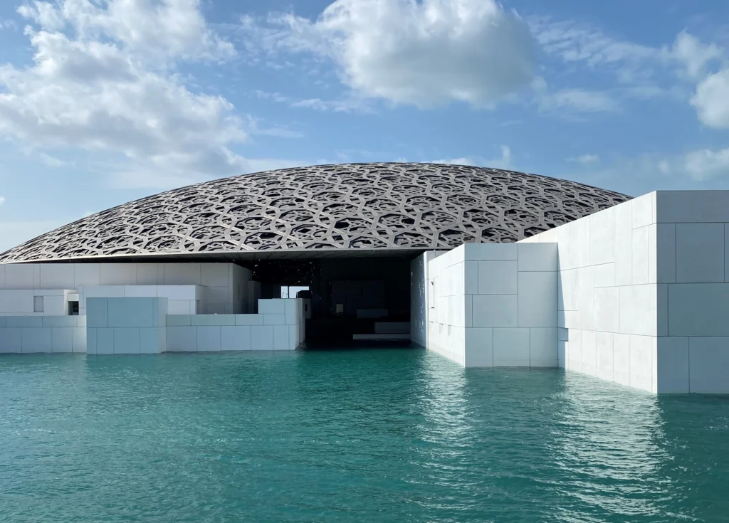 Louvre Abu Dhabi architecture exterior water panoramic view